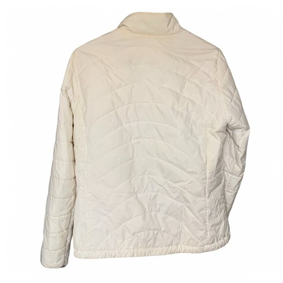 Lands End Women's Quilted White Brown Jacket M 10-12 Lightweight Nylon Zip Front - Picture 3 of 10
